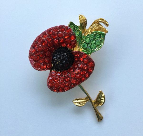 Poppy Crystal Brooch With Gold Colored Stem