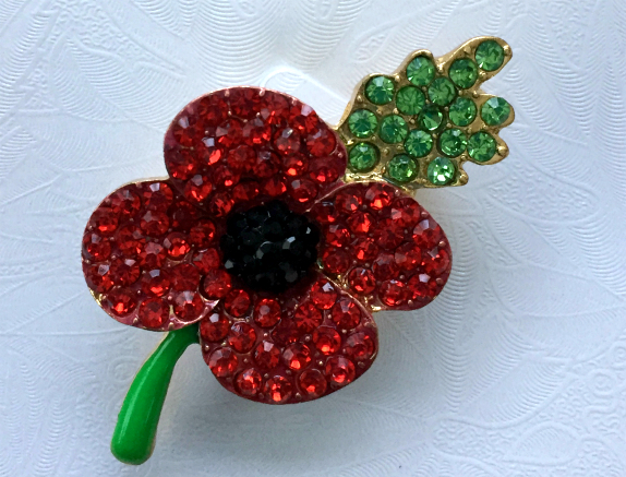 Poppy Crystal Brooch With Green Colored Stem