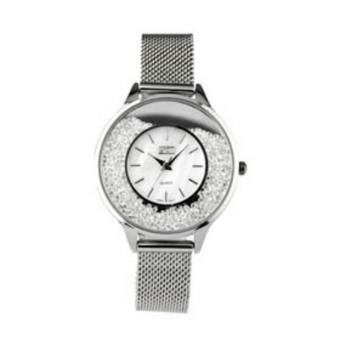 Eton Ladies Mesh Bracelet Moving Stone Case Chrome Wrist Watch